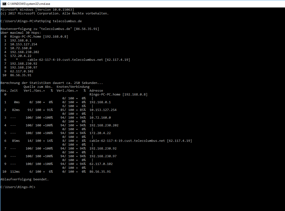 Pathping telecolumbus.de
