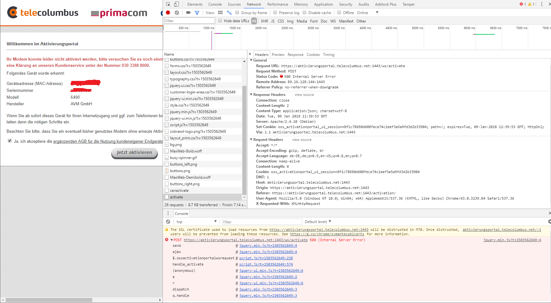 HTTP-Statuscode 500 "Internal Server Error"