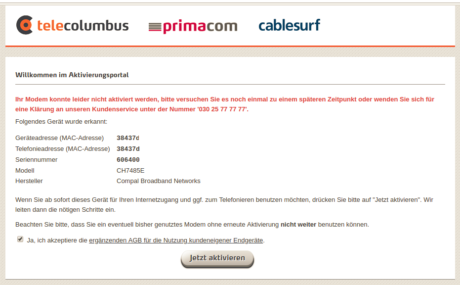 Compal - Aktivierungsportal