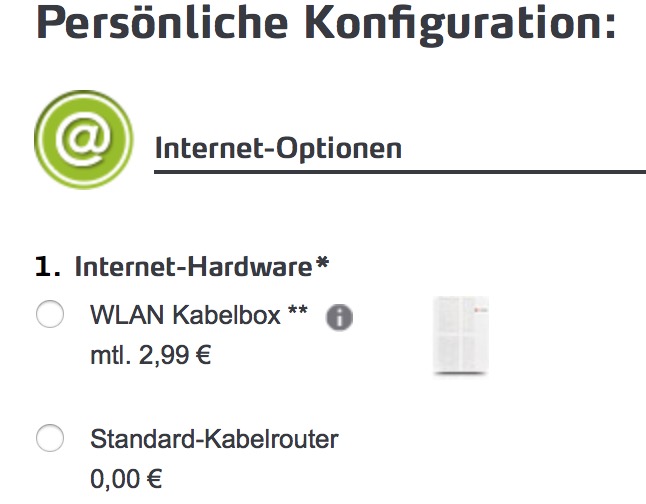 Screenshot der Bestelloption