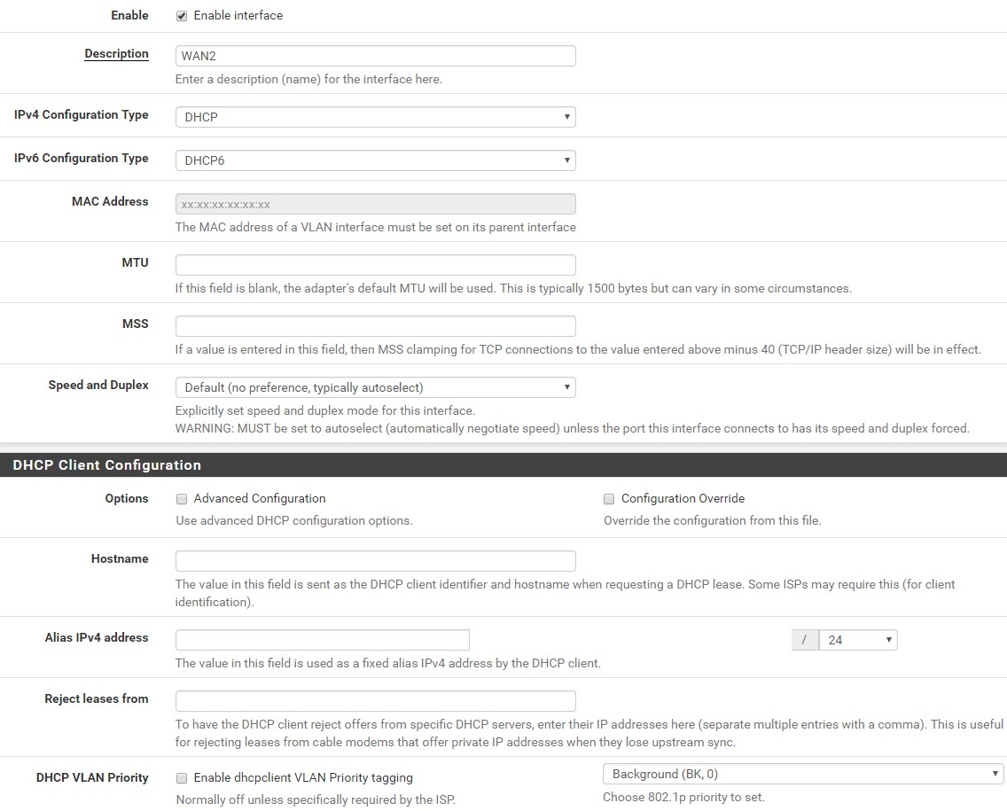 Einstellung in pfSense