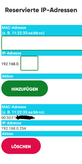 dhcp reservierung